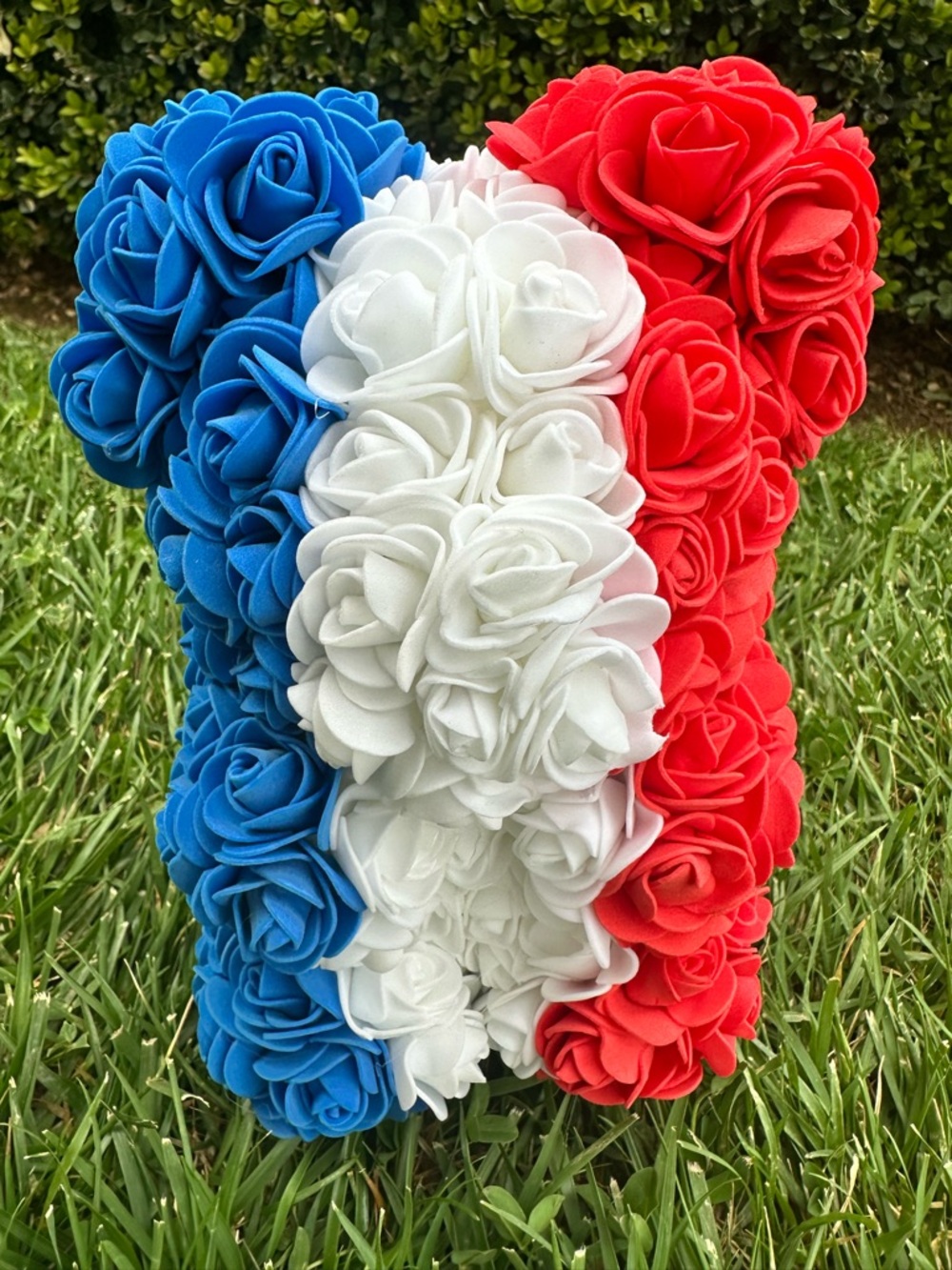 Custom FIFA Red, White & Blue Rose Bear - Patriotic Foam Rose Teddy
